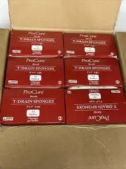 Full Box, ProCure T-Drain Sponges 4”X4”-6ply 600 Total Count 12 Trays New