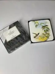 Vintage Cloverleaf Coaster Set in Box 6 Hummingbird Scenes John Gould Lithograph