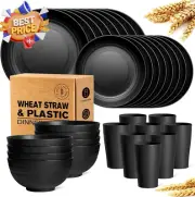 32-Piece Wheat Straw Plastic Dinnerware Set, Service for 8, Unbreakable Dishes