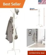 Durable Metal Coat and Hat Organizer Rack - 12 Hooks in Elegant White Finish