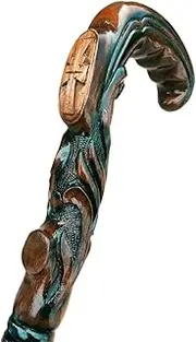 Wooden Christian Cross Engraved Hand Carved Cane - Premium Wood Carved Walking Stick Cane with Ergonomic Palm Grip Handle - 36" Brown Handmade Elegant Carved Walking Stick for Men Women