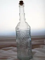 Clear Fish Pattern Embossed Glass Bottle Decor Apothecary 12.25" Tall