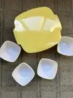 NOS Pyrex Hostess Set 420 Harvest Yellow Covered 1.5 Quart Casserole 4 Ramekins