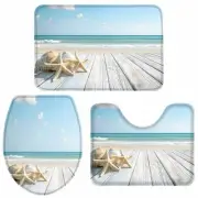 3 Piece Bathroom Mats Sets Bath Rug Summer Blue Sky Non-Slip Small Light Blue