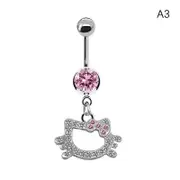 Women Belly Button Ring Pink Butterfly and Cute Cat Design Fashion Sexy Punch Jewelry Stainless Steel Unisex Trend A3
