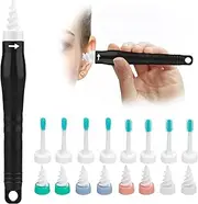 Q Grips Ear Wax Removal Tool 2025 Spiral Ear Wax Removal Kit Reusable and Washable Q-Grips Ear Wax Remover Soft Silicone Ear Cleaner for Adults with 16 Replacement Soft Tips (Black-M)