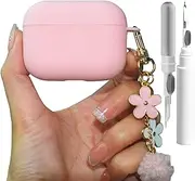 Cute Case for AirPods 3rd Gen with Cleaner Kit & Keychain, Girly Pink Soft TPU Protective Shockproof Kawaii Skin Cover Girls Women for AirPods 3 Gen (Pure Pink)