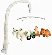 Living Textiles Baby Crib Cot Mobile Musical Toy - Tractor Ride, Babies - Calming Soother, Infant Safe Materials - Nursery Decor w/Music & Knitted Animal Characters, Best Gift Idea for Infant, Newborn, Girl
