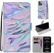 SATURCASE Case for Apple iPhone 13, Beautiful PU Leather Flip Magnet Wallet Stand Card Slots Hand Strap Protective Cover for Apple iPhone 13 (DH-9)