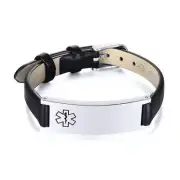 Black Leather Medical Alert Bracelet