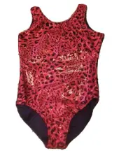 Girls Size 8 Red & Black Animal Print Gymnastics Dance Bodysuit Leotard NWT