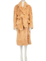 Beige Faux Fur Double Breasted Long Coat