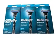 3Pk Gillette Mach3 Men’s Razor Handle & 2 Blade Refill Cartridges Silver & Black