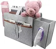 Bedside Organizer, Bed Storage, Felt Storage Bag Attach Removeable Tissue Box and Mesh Bottle Pocket, Magazine Books Holder Suitable for Home Hospital Loft Bed Sofa Desk- Light Grey PjxTBd
