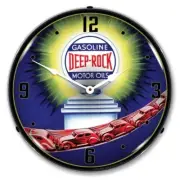 Deep Rock Motor Oils Gas Service Station Man Cave Backlit LED Lighted Wall Clock