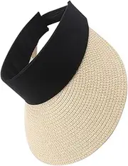 [Gogogmee] Folding Straw Visor Hat Women's Sun Hat Fan Protection Lightweight Sun Cap for Outdoor Summer Beige