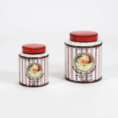 Retro "Sugar Cookies" Santa Christmas Ceramic Canister Set of 2