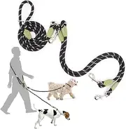 pawstrip Hands Free Dog Leash 2 Dogs Reflective Dog Double Leash Dual Leashes for Two Dogs Heavy Duty Crossbody Dog Leash with Coupler Large Medium Dogs Training Leash