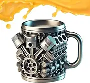 Stainless Coffee Mug,300ml Steel Coffee Mug - Flask Leakproof Wide Mouth Water Bottle Engine Design for Gym Hiking Picnic Camping Outdoor Activities Travel