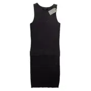 AllSaints Rassa Rib Knit Dress Split Hem Stretch Coal Black XS NWT
