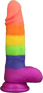 Rainbow Dildo Dong Realistic Silicone Penis Gay Cock Veined Shaft Suction Cup for Women and Men and Couples Sex Toy