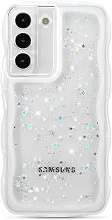 [ZTOFERA] for Samsung Galaxy S21 FE 5G Case 6.4",Cute Curly Wave Case with Star Glitter,Clear Shiny Bling Soft TPU Shockproof Phone Protective Cover for Women Girls-White