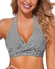 [Holipick] Women Halter Bikini Tops Push Up Bathing Suit Top V Neck Full Coverage Swimsuit Top Only