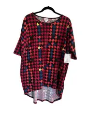 NWT Lularoe Small Irma Tunic Top Red Black Blue Geometric Arrows High Low #2583