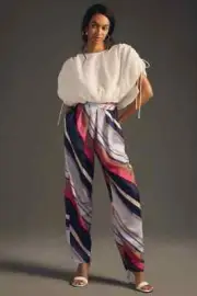 Anthropologie Silky Balloon Pants Striped Cuffed Size 6 NEW