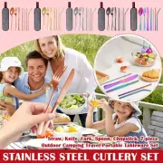 Portable 304 Stainless Steel Tableware Set Of 7 Outdoor Camping Travel Tableware