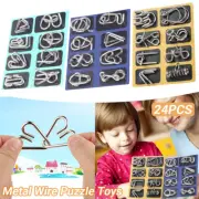 Set of 24PCS Metal Wire Puzzle Toys IQ Test Puzzle Unlock Toys Brain Teasers AU