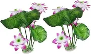 FONDOTIN 2pcs Artificial Aquarium Plants: Fish Tank Decorations Simulation Plastic Water Plants Small Blossoms Flower with Green Leaves for Office Home