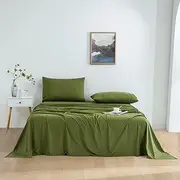 Dreamaker Ultra Soft Micro Flannel Sheet Set Queen Bed - Flannelette Alternative Fade & Wrinkle Resistant Warmth & Cosy Winter Bedding Sheets Flat Sheet, Fitted Sheet, Pillowcase - Olive
