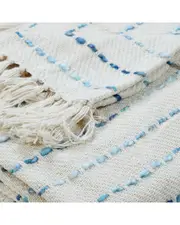 LR Home Blue Shimmer Stripe Woven Throw Blanket With Fringe