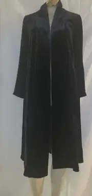 Eileen Fisher Black Velvet Duster Shawl Collar Long Jacket Coat XXS