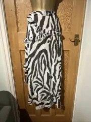 BNWT PLT Black Zebra Printed Zebra Wrap Over Skirt Lined Size 14
