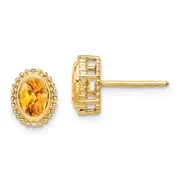 Solid 14k Yellow Gold Oval Simulated Citrine Post Earrings
