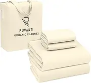 RUVANTI Organic Flannel Sheets Full Size - 100% Cotton Double Brushed Bed Sheet Set - Deep Pocket 16 Inches - All Seasons Breathable, Extra Soft, Warm & Cozy - 4 Pieces - Winter White