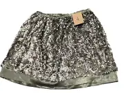 Lands' End Kids Girls Silver Sequin Skirt Sparkly Holiday Folklore Era Sz 10 NWT