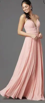 Aidan Mattox Blush Deep V Ball Gown Embellished Silver Prom Bridesmaids Sz 6