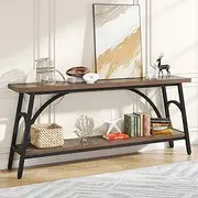 Tribesigns Long Console Tables, 180 cm Hall Table for Entryway, Slim Console Table 2 Tier TV Stand, Behind Couch Table for Living Room, Rustic Brown Black