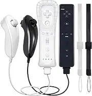 PZL 2 Pack New Remote with Nunchuck for Wii Controller, Compatible with Nintendo Wii/Wii U, with Silicone Case - White and Black