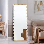 Oikiture Wavy Rectangular Full Length Mirror 165x60cm Floor Mirror with Wooden Frame HD Reflections for Home Bedroom Living Room Dressing Room