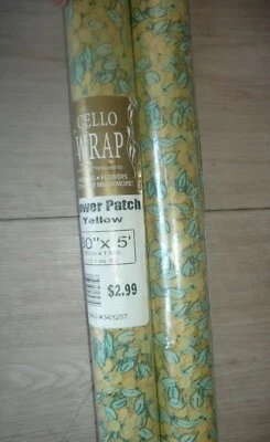 2 Rolls Vtg CELLO-WRAP Floral Print Cellophane Gift Basket Wrap NEW 30”x 5' Each