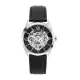 【GUESS】銀色系 三眼日期顯示腕錶 鏤空錶盤 黑色亮皮革錶帶 手錶 母親節(GW0389G1)
