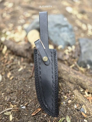 Custom Handmade Fixed Blade Knife Leather Sheath Black Sheath 12 Inch