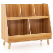 Costway 5-Cube Toy Storage 2-in-1 Bookshelf & Toy Chest Bookcase Natural