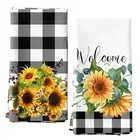 Black Plaid Kitchen Towels Set of 2 Yellow Floral Kitchen Tea Towels 18x26 Inch