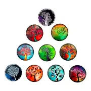 10 pcs Tree of Life Mixed Glass Cabochons 25mm Domed Round Flatback Tile Seals