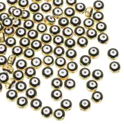 100 Pcs 8mm Flat Round Evil Eye Beads with Golden Edge, Black